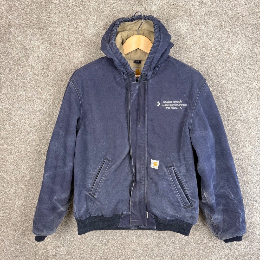 Carhartt FR Flame Resistant Hooded Distressed Jacket Blue Mens Medium Made USA